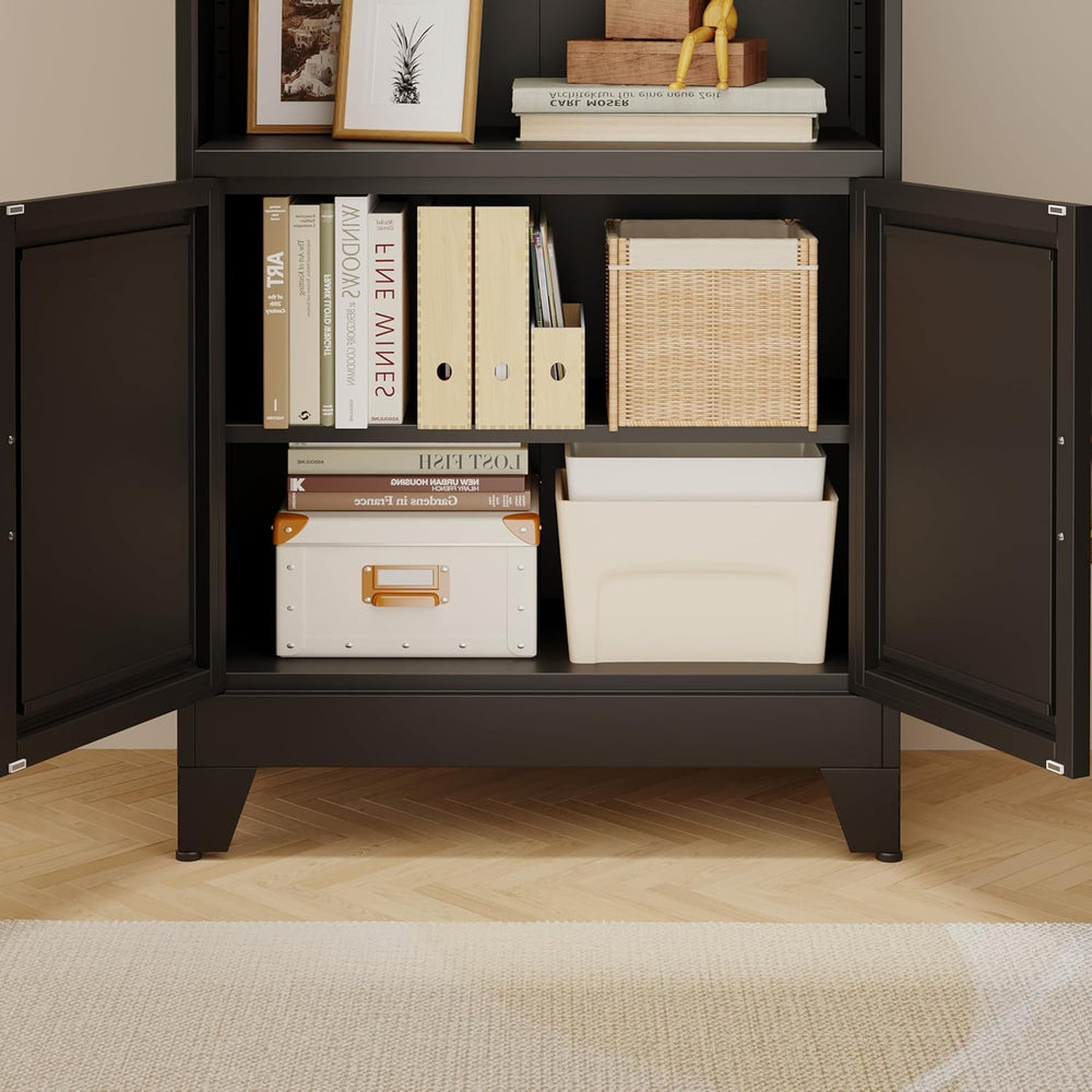 erosoei 71" H Tall Metal Bookcases and Bookshelves with 2 Doors and Adju...