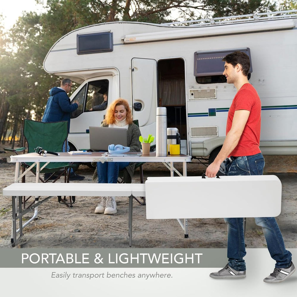 AJP Distributors 2 Pack 6 Foot Portable Plastic Folding Bench, White