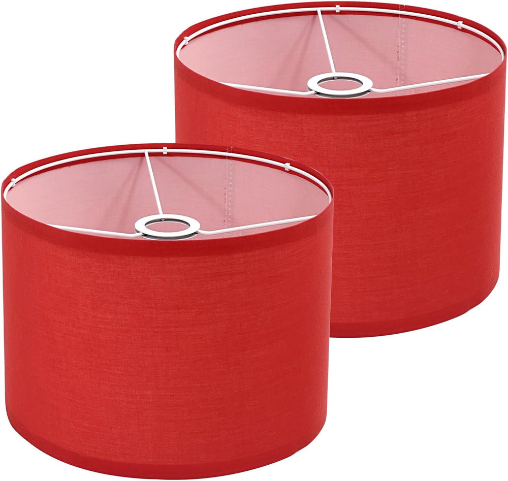Lamp Shades Set of 2, Red Drum Lamp Shades, 11.8 x 11.8 x 7.9 Inch