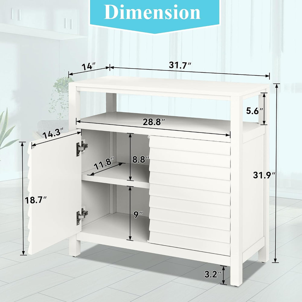 HLR Accent Cabinet with 2 Doors, White Sideboard Buffet with Open Shelf, Deco...
