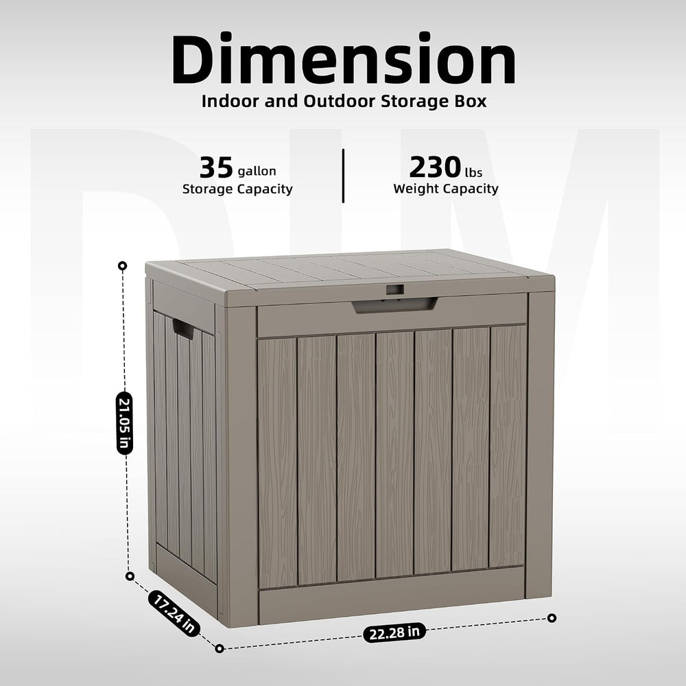 35 Gallon Outdoor Storage Box, Lockable Waterproof Deck Box, Grey