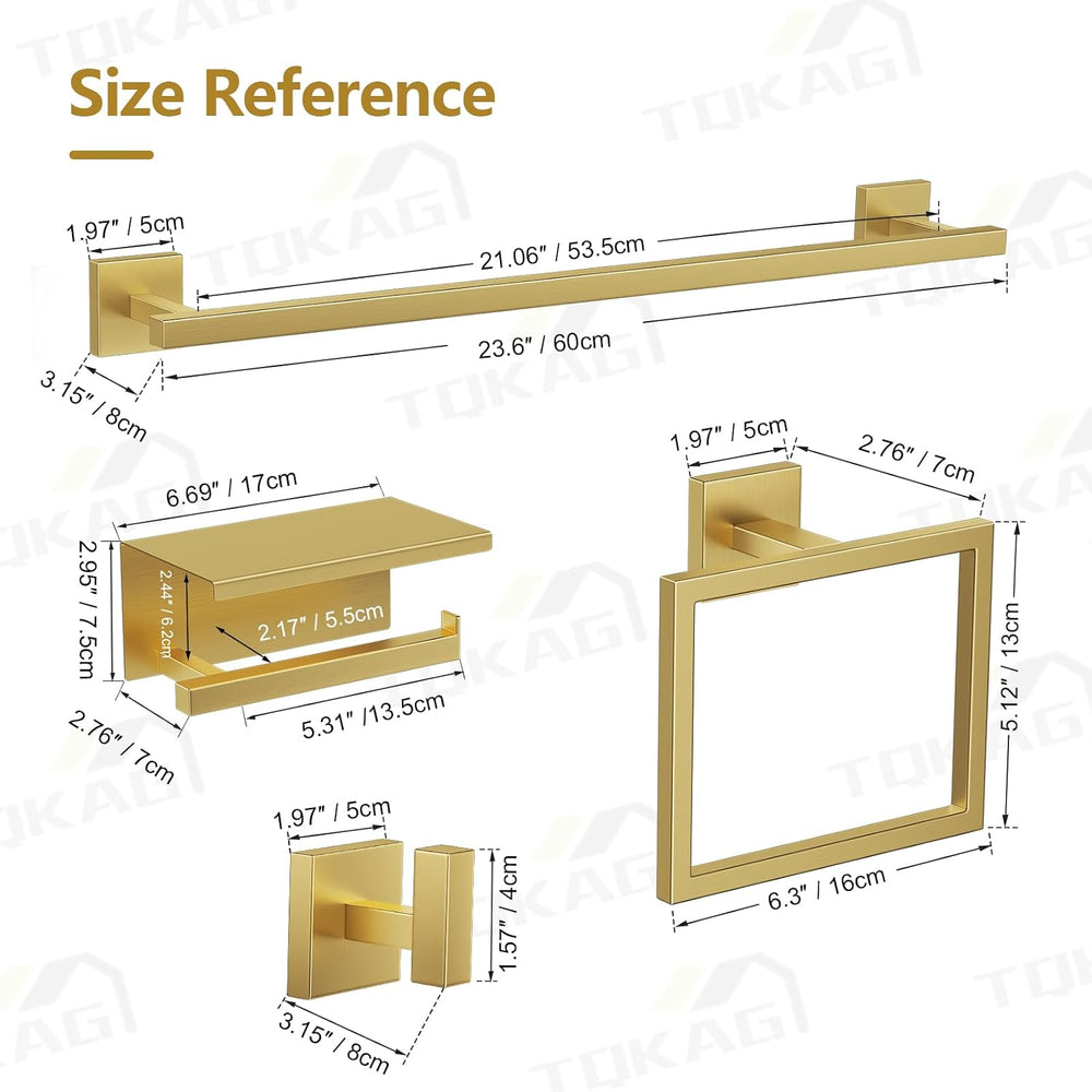 TQKAG 5-Pieces Brushed Gold Bathroom Hardware Accessories Set 23.6" SUS3...