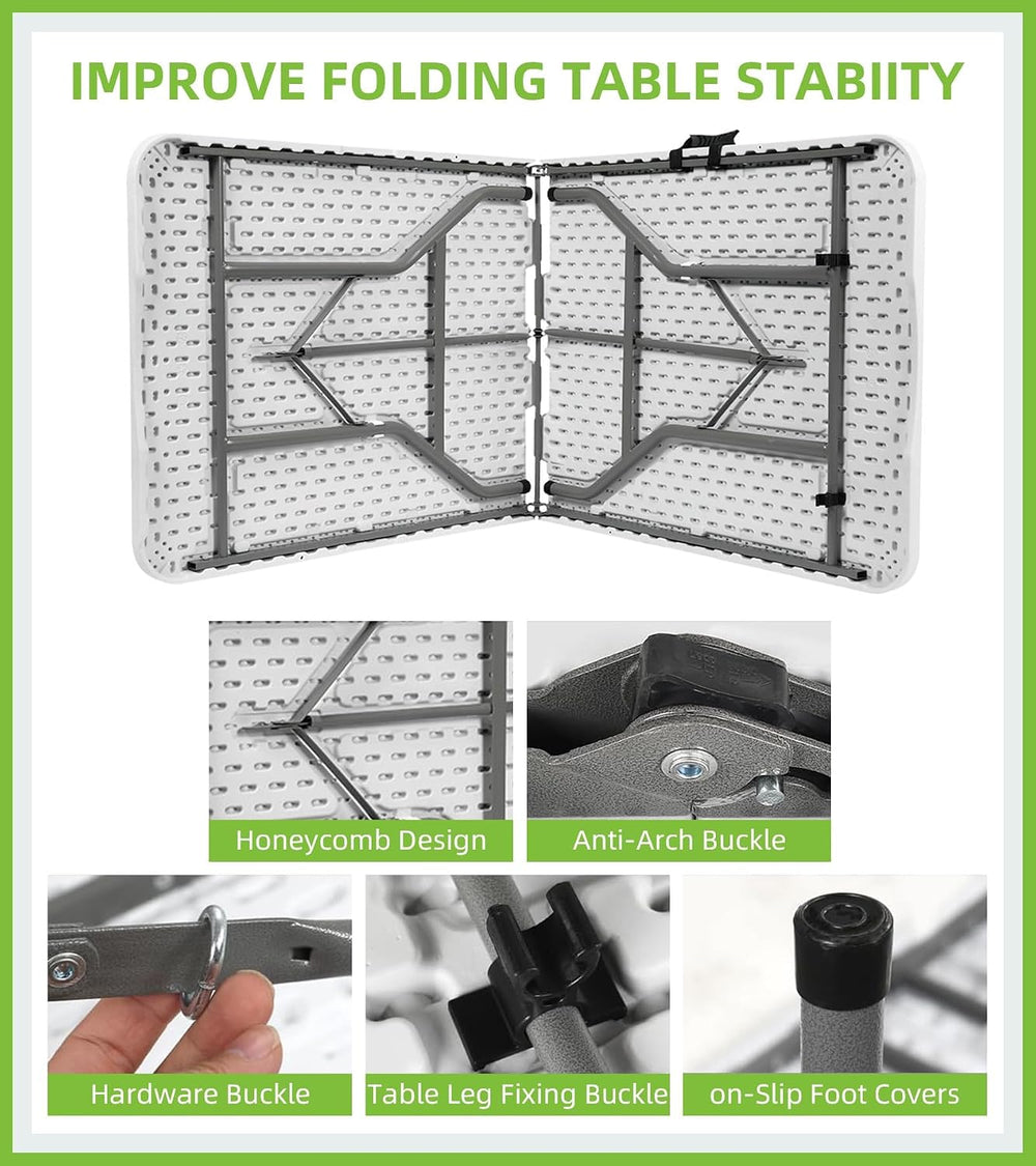 2 Pack 6ft Table Large Folding Table White Folding Table with Portable Carryi...