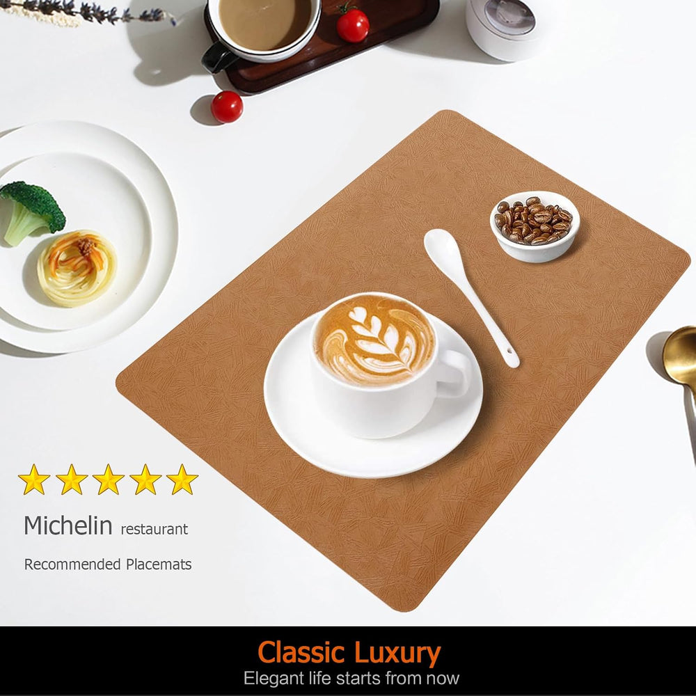 Brown Plastic Vinyl Placemats Set of 12, Waterproof Heat Resistant Table Mats...
