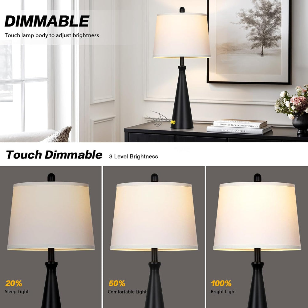 Rinweey 28" Black Table Lamps Set of 2, Touch Control Tall Living Room L...