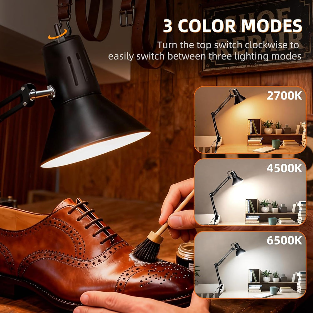 Black Dimmable Desk Lamp with Clamp, Extra-Tall Adjustable Swing Arm