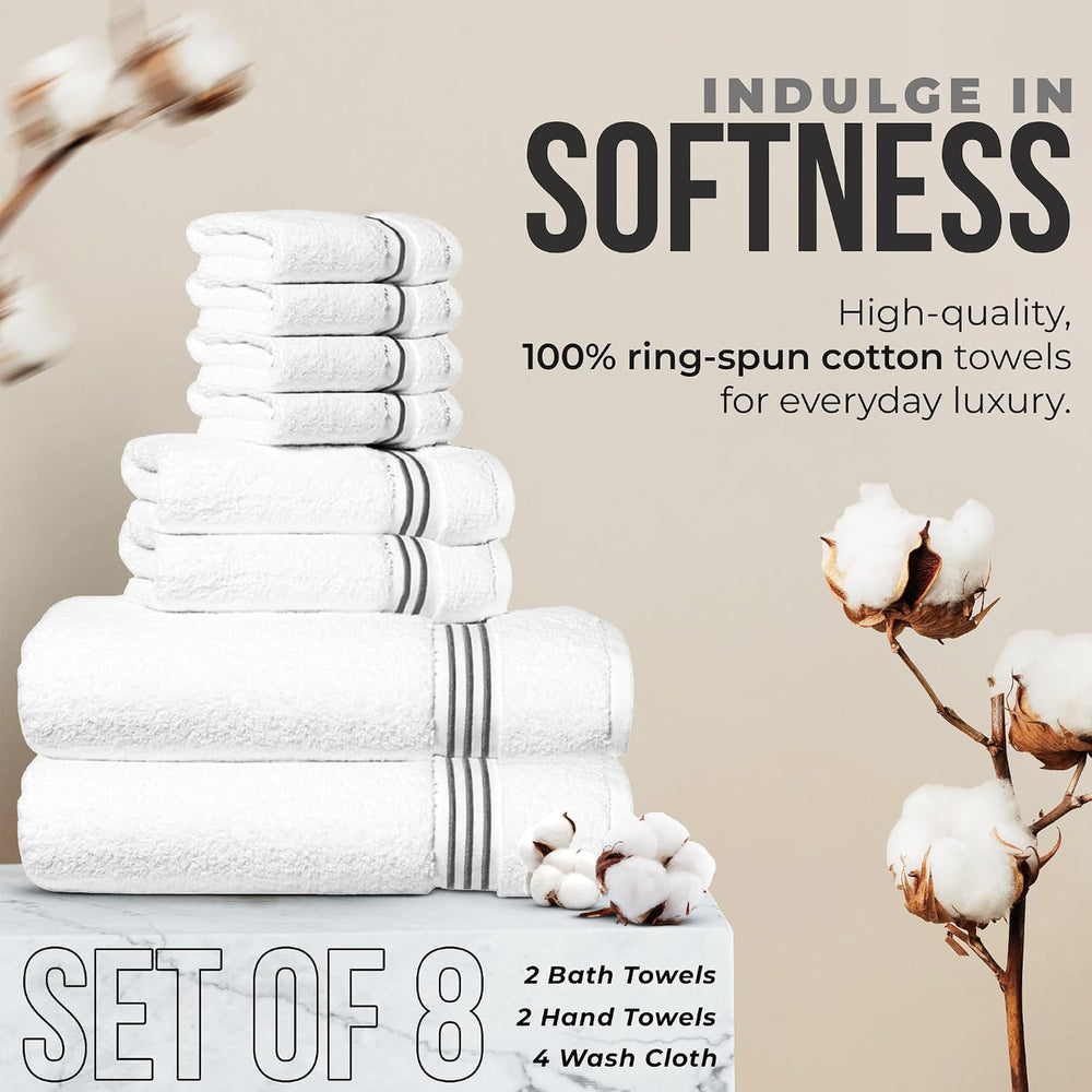 8-Piece Premium Towel Set, 2 Bath Towels, 2 Hand Towels, and 4 Wash Cloths, 1...