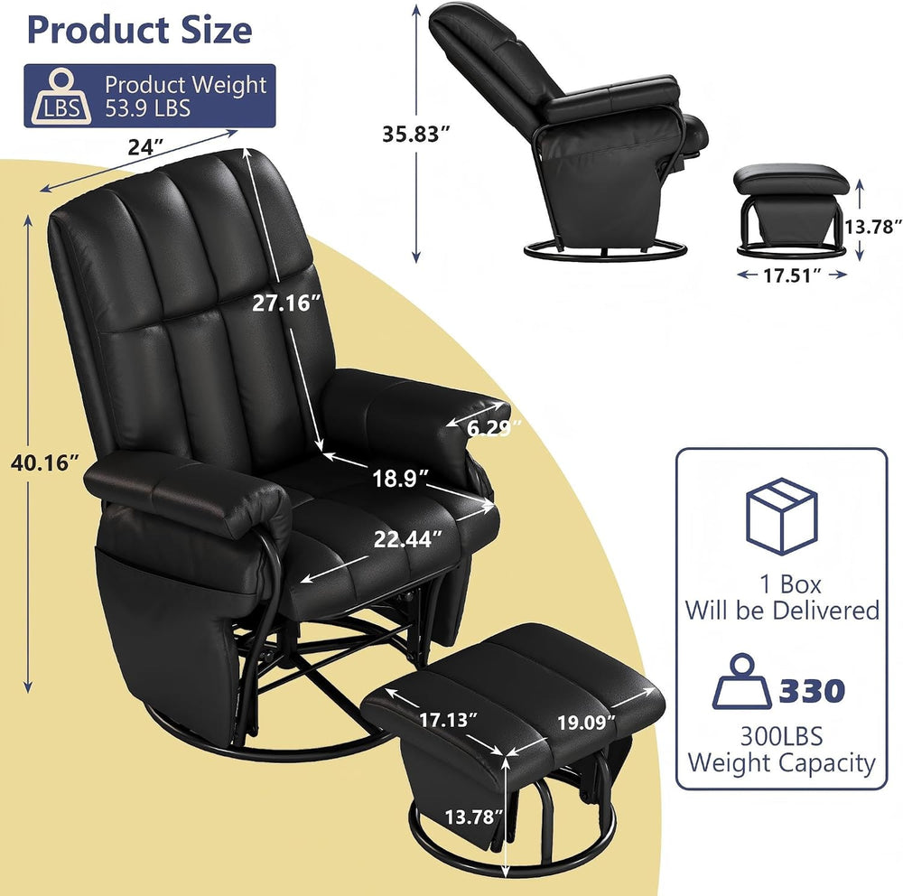 AODAILIHB 360° Swivel Glider Recliner with Ottoman