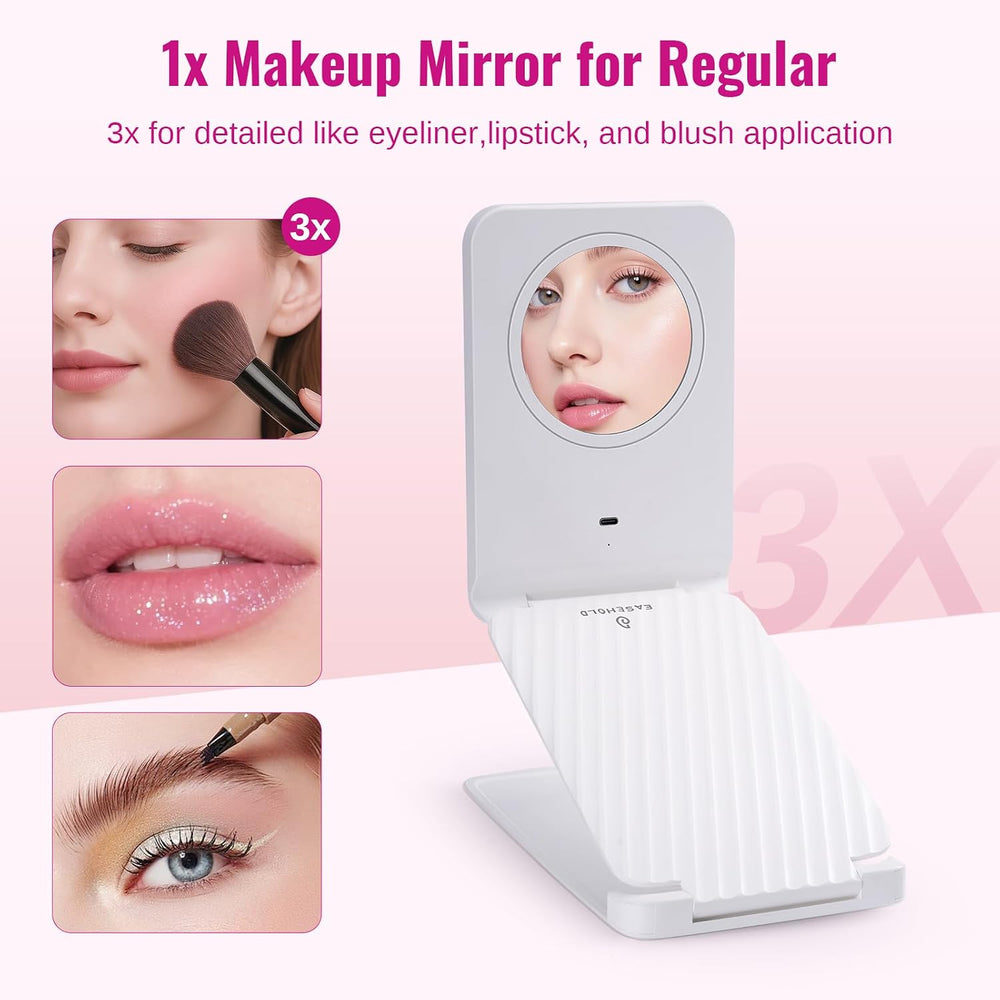EASEHOLD Lighted Travel Makeup Mirror with 72 LEDs, 1X/3X Magnification