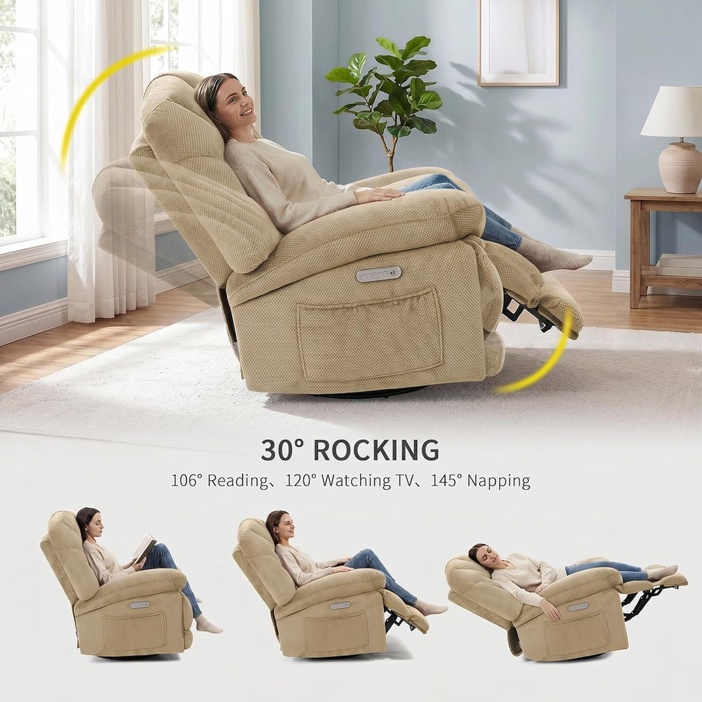 EONIX Dual Motor Power Swivel Rocker Recliner, Plush, Beige
