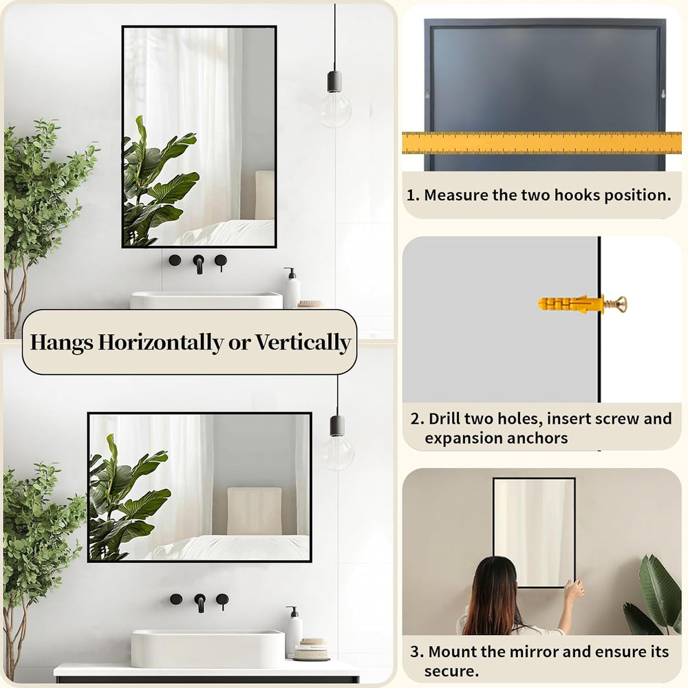 Sunniry Bathroom Vanity Mirror, 16x24 inch Black Wall Mirror, Metal Frame