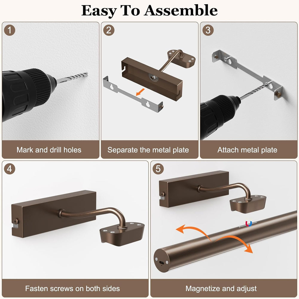 Picture Light for Wall, 4000mAh,13.8 Inch, 2 Pack, Brown