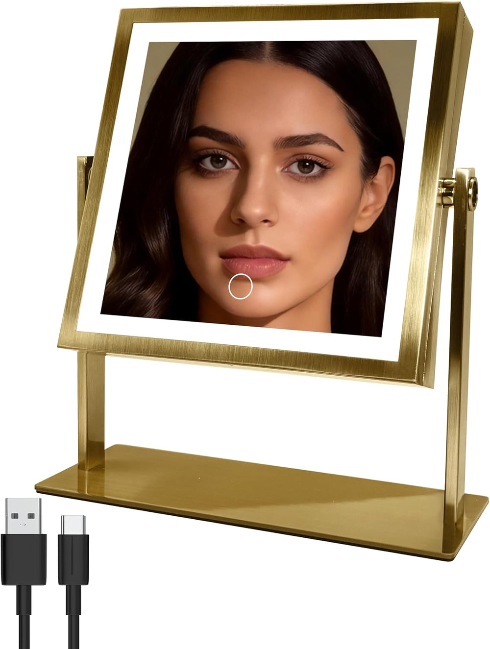 Ruacq Makeup Mirror with Lights, Dual Sided 1X/10X, Antique Brass