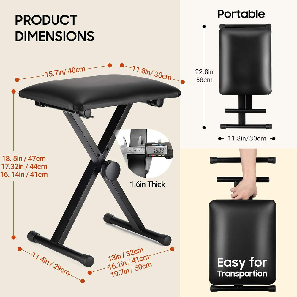 CAHAYA Keyboard Bench X-Style Height Adjustable 16.3-19.6in Padded Cushion Pi...