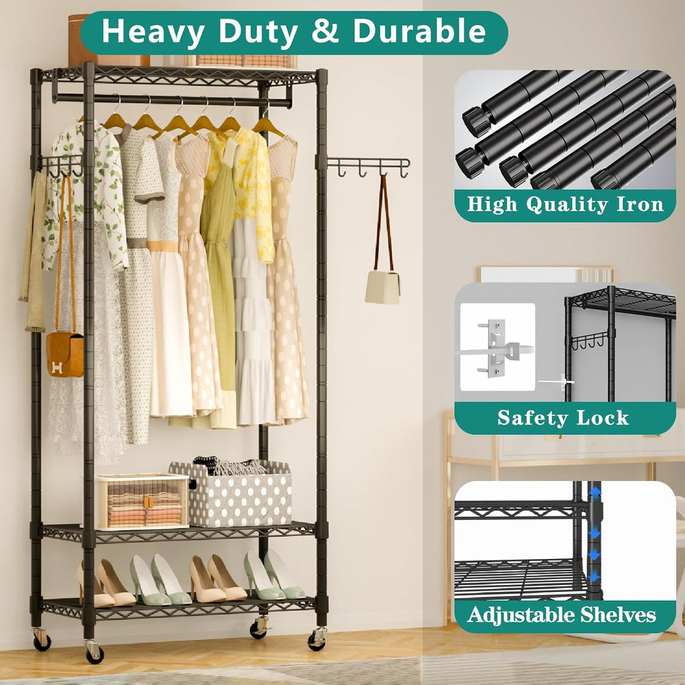 Heavy Duty Rolling Wheels Portable Metal Garment Rack,