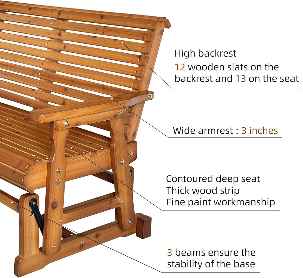 Fortune Candy Wooden Patio Glider, 4-feet, Cedar Tone PU