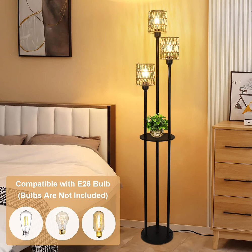 Boho Floor Lamp with Shelves, 3-Lights Farmhouse Tall Floor Lamp with ON/Off ...