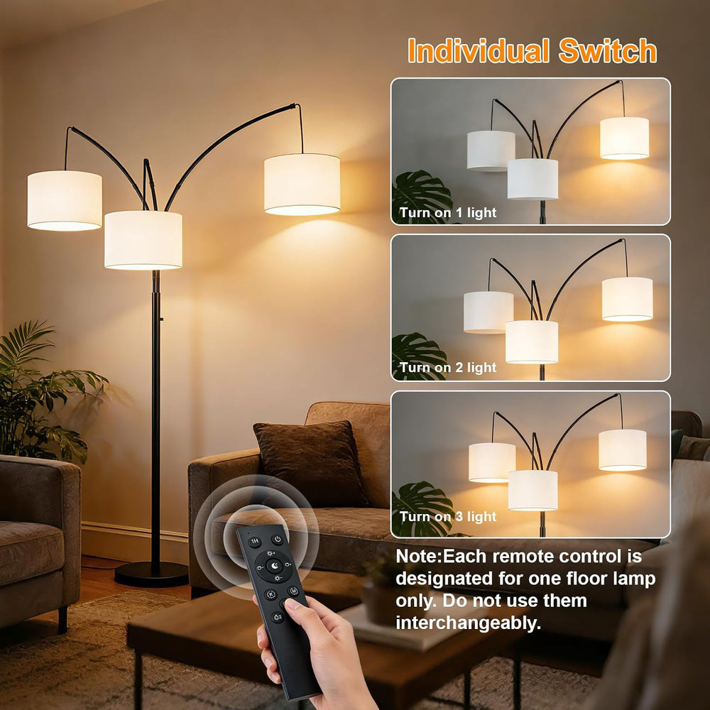 Floor Lamp with Remote, 3 Light Arc Floor Lamps for Living Room