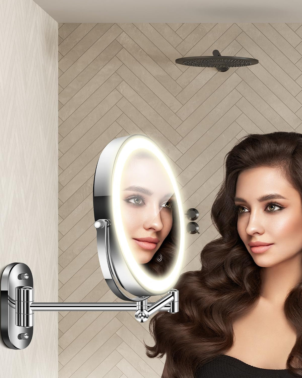 9'' 30X/1X Wall Mounted Height Adjustable Lighted Magnifying Makeup M...