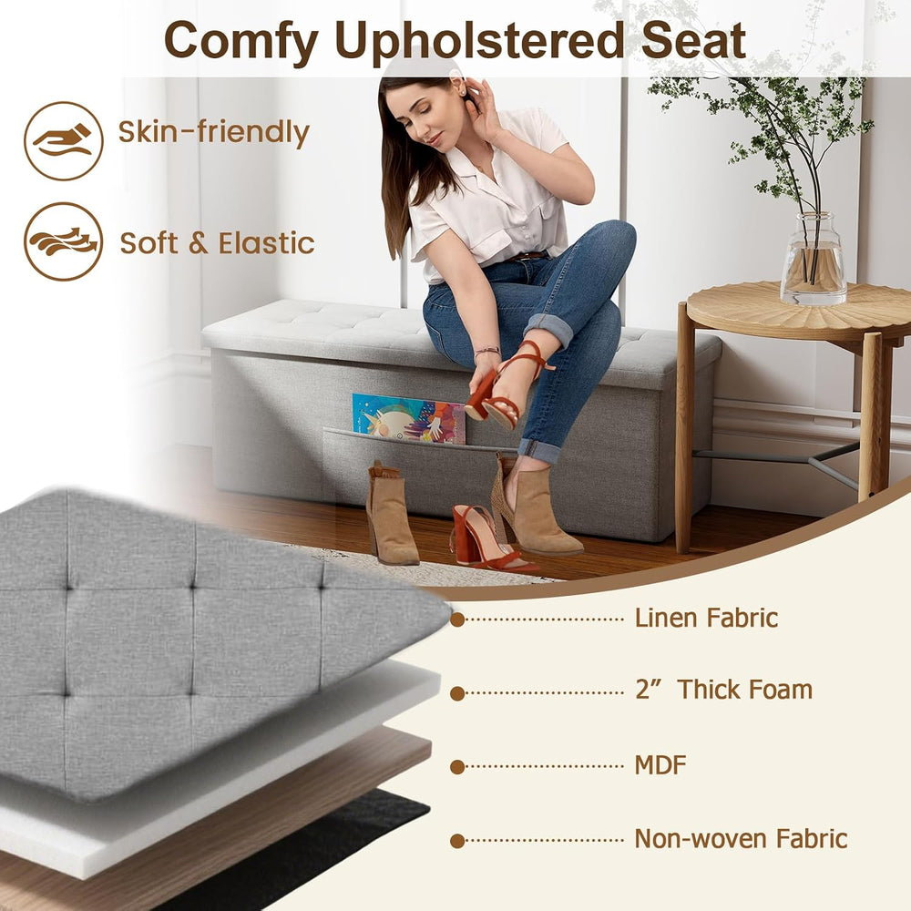 GIANTEX Storage Ottoman Bench, 43" L Folding Foot Rest Storage Chest wit...
