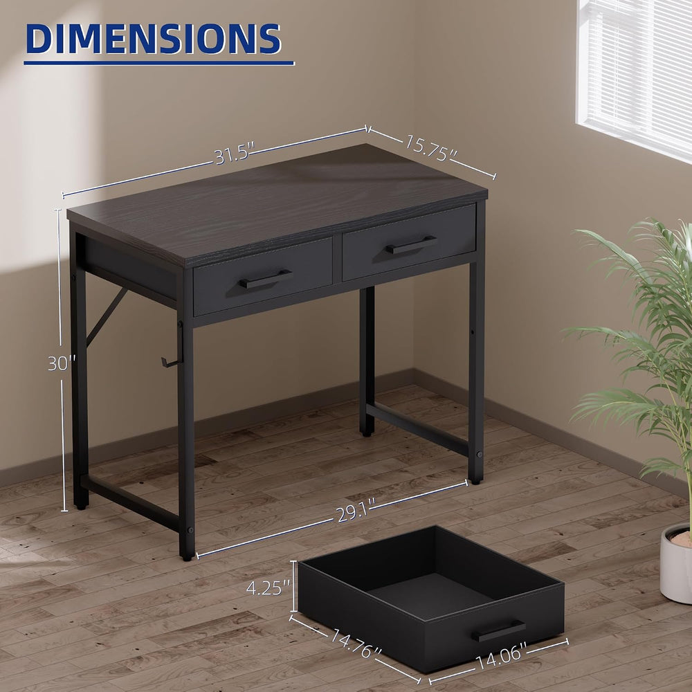 Pamray 32 Inch Small Computer Desk with 2 Drawers for Bedroom Study Writing H...