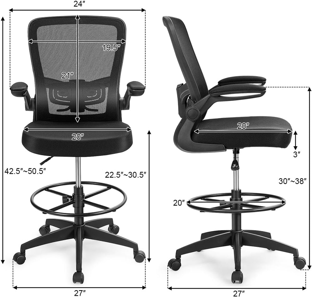 GIANTEX Drafting Chair Set of 3, Tall Office Chair for Standing Desk, Black