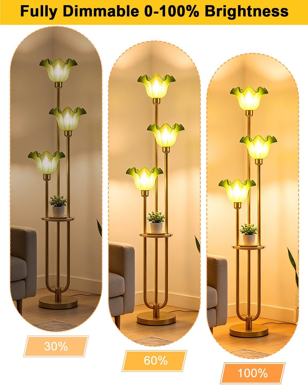 Green Flower Floor Lamp for Living Room, Mid Century Modern Floor Lamp Dimmab...