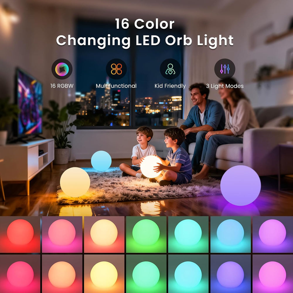 LOFTEK 8-inch LED Ball Light, Rechargeable RGB Glowing Globe Lamp, Hangable