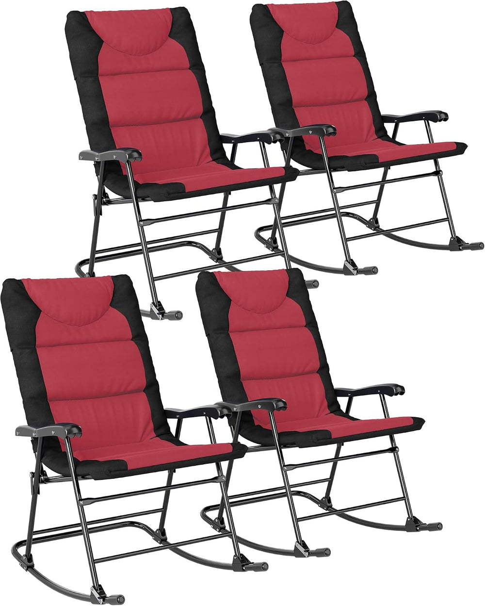 Outsunny Set of 4 Oversized Folding Rocking Camping Chair, Red