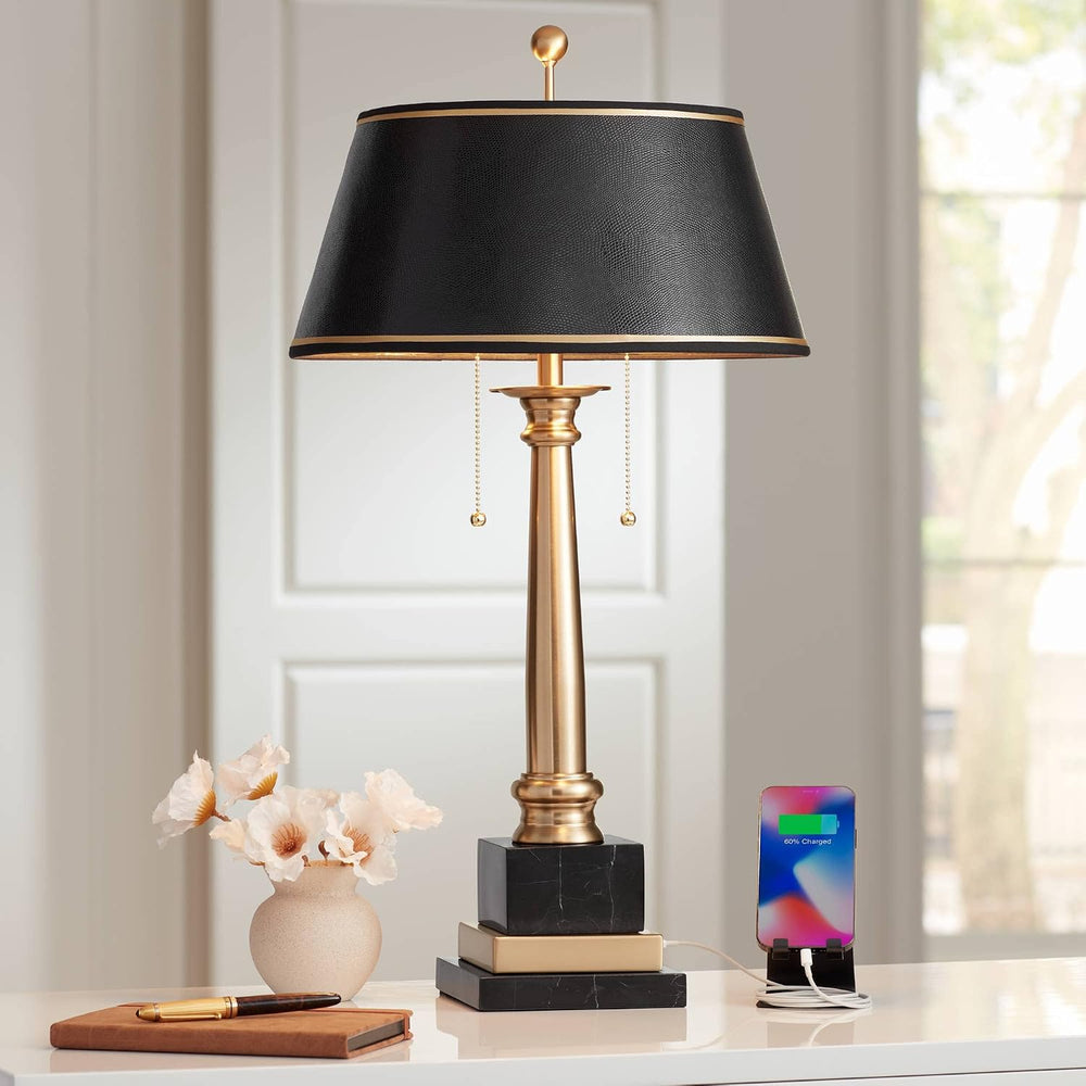 Georgetown 28 1/2" Tall Table Lamp USB Gold Brass Traditional Warm