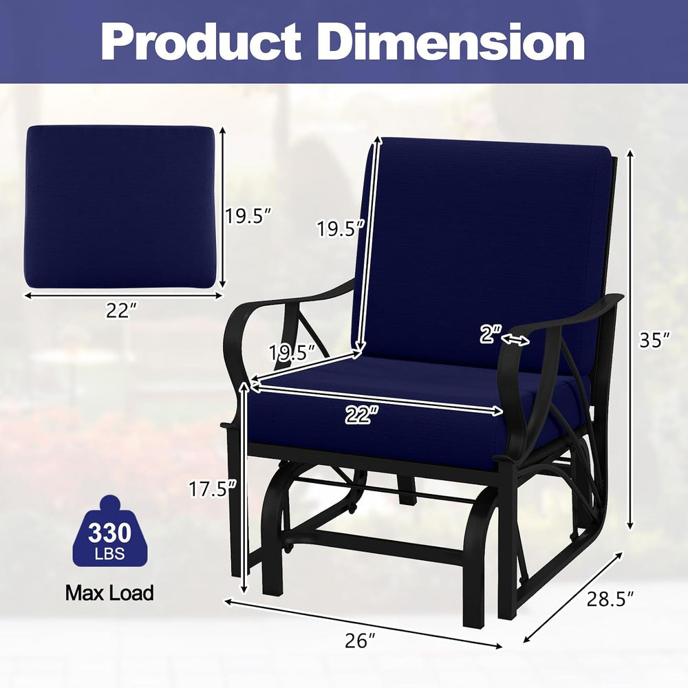 Tangkula Outdoor Patio Glider, Metal Framed Gliding Chair with Cushion, Ergon...