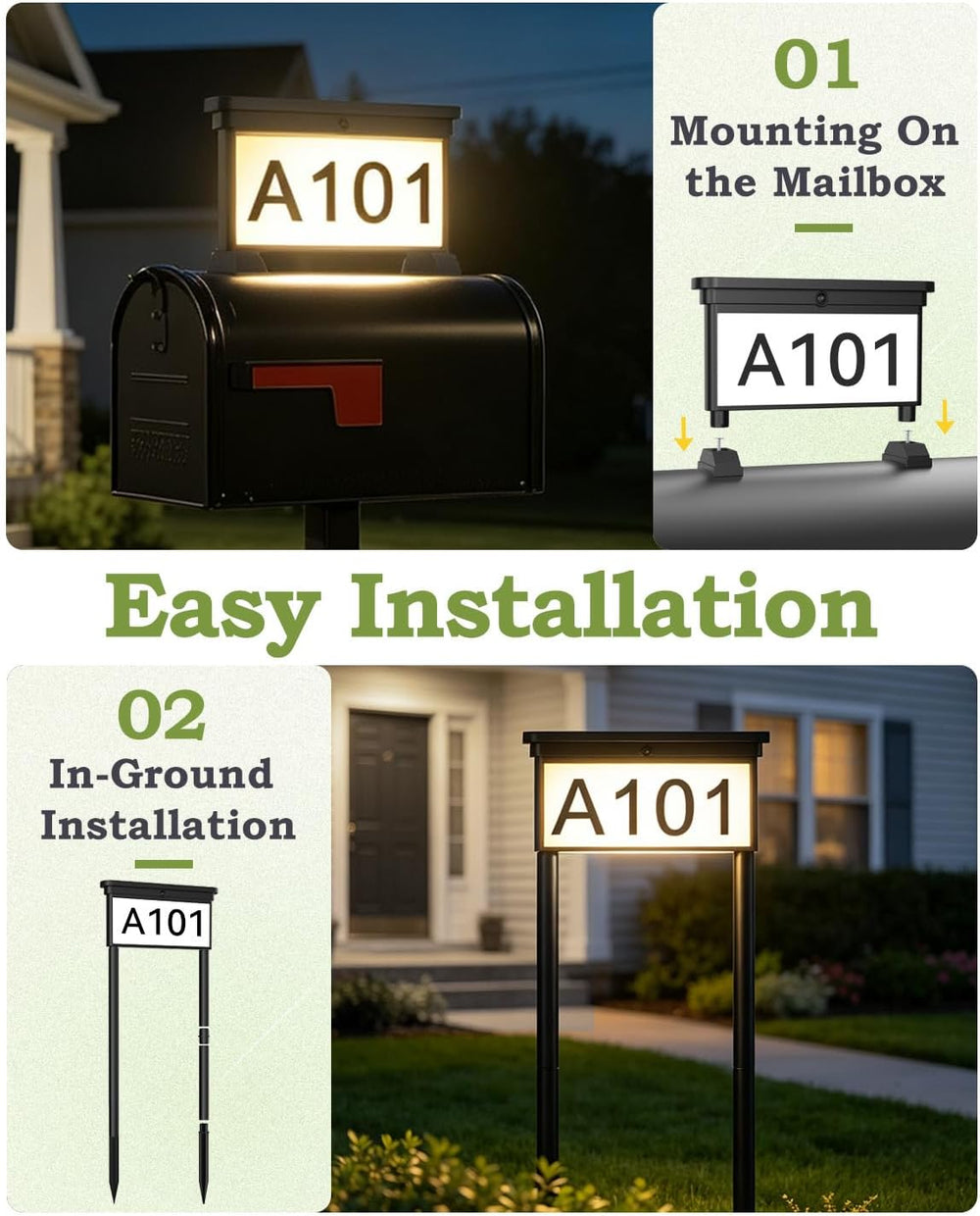 Solar Address Sign for Yard,Double Side Light House Numbers,2 Pack