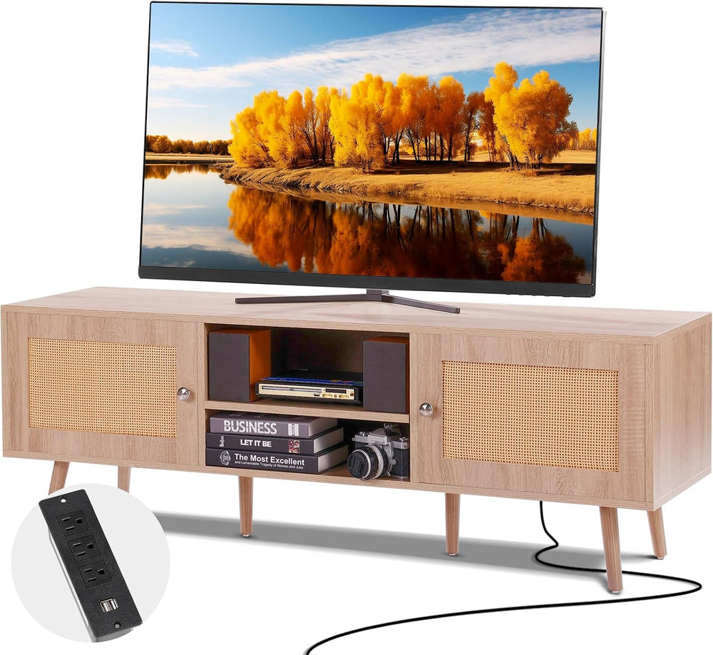 VEVOR Rattan TV Stand, Mid Century Modern TV Stand for 65 inch TV, Boho Ratta...