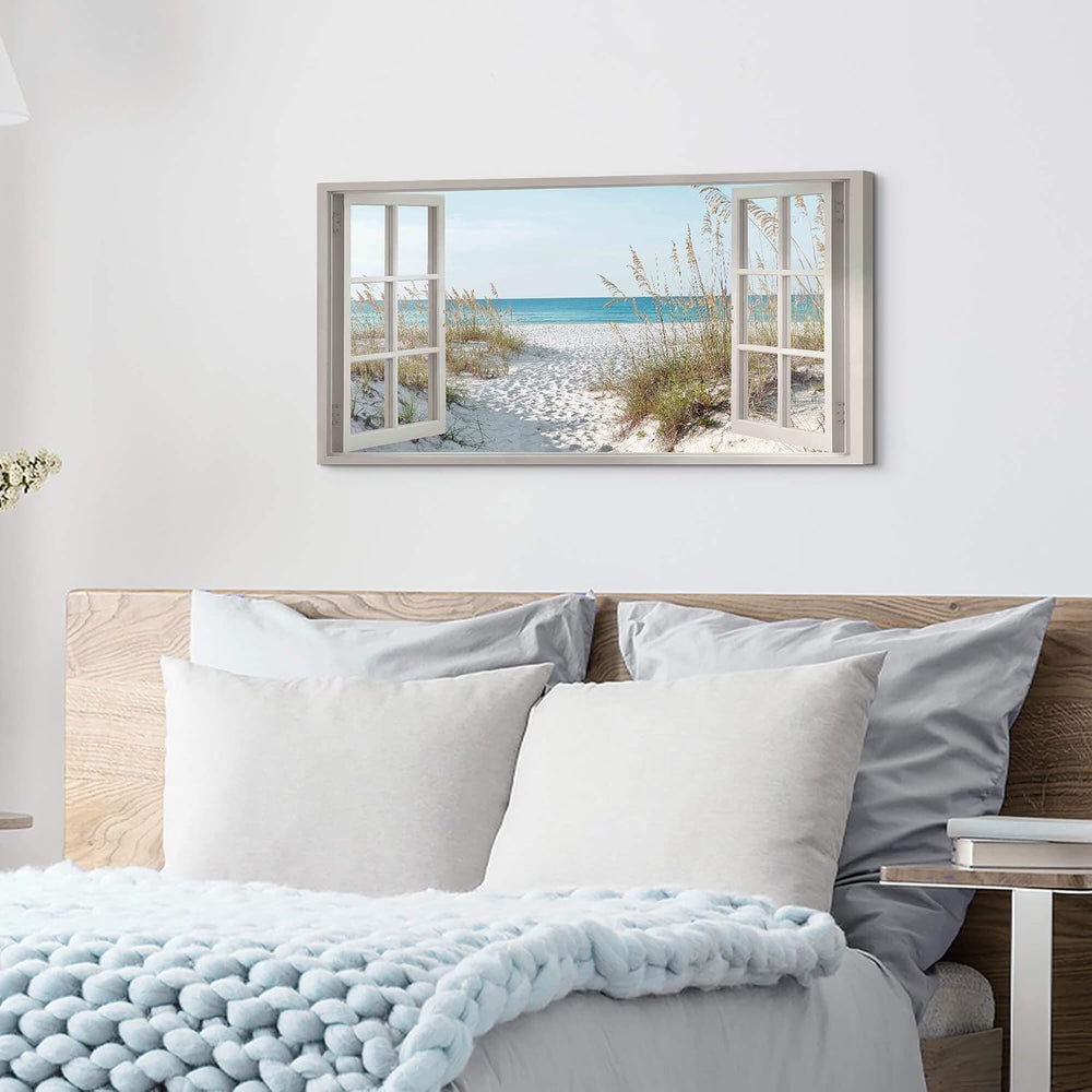 the stream design Beach Window Wall Art Canvas, Coastal Bedroom 40"x20&q...