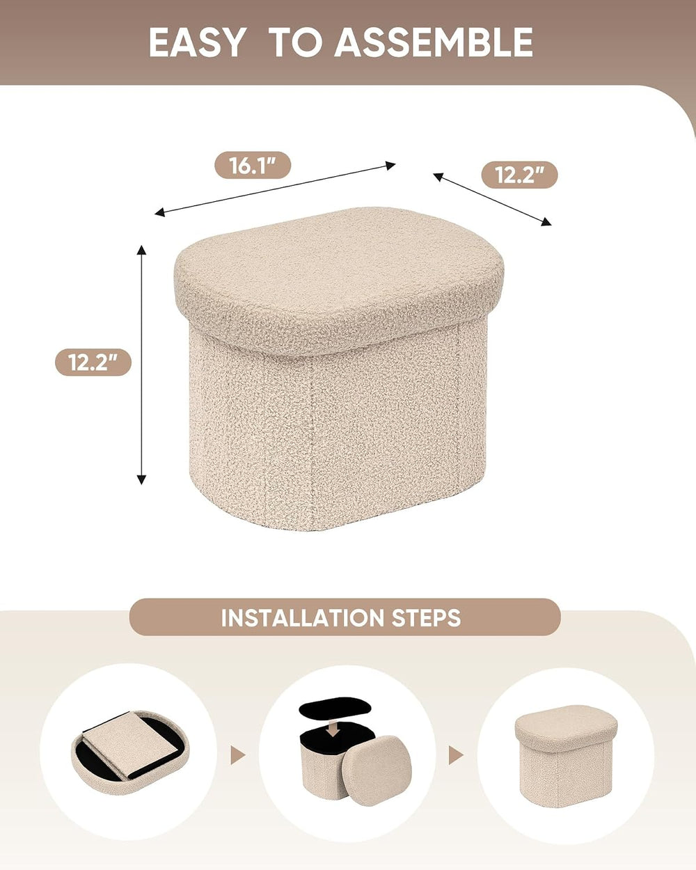 B FSOBEIIALEO 16.14" Boucle Storage Ottoman Cube for Dorm Room, Beige
