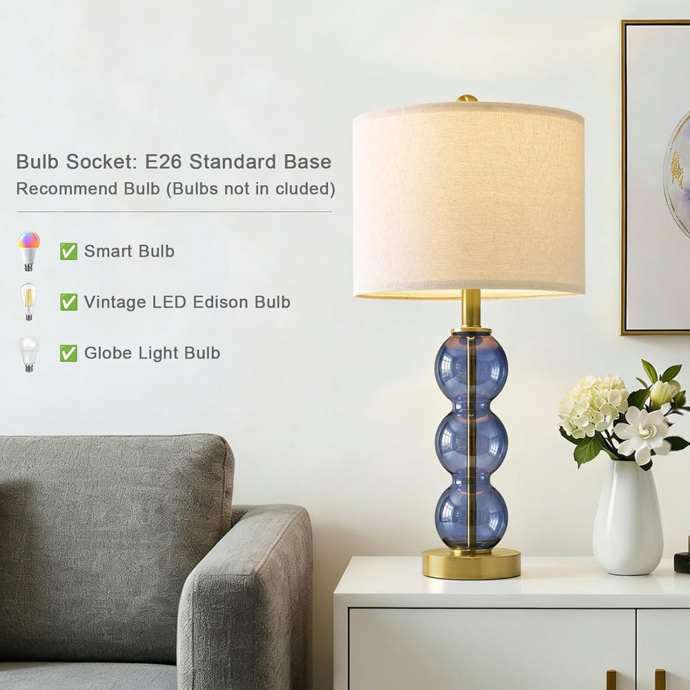 Oneach 25" Blue Table Lamps for Living Room, Glass Modern Table Lamp Set...