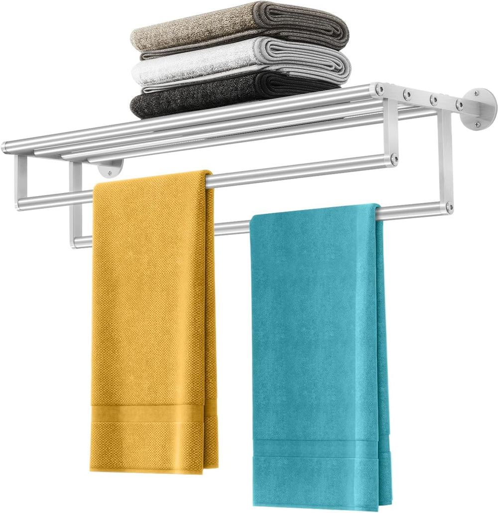 Double Towel Racks for Bathroom Towel Rack with Shelf, 24 Inch Double Towel B...