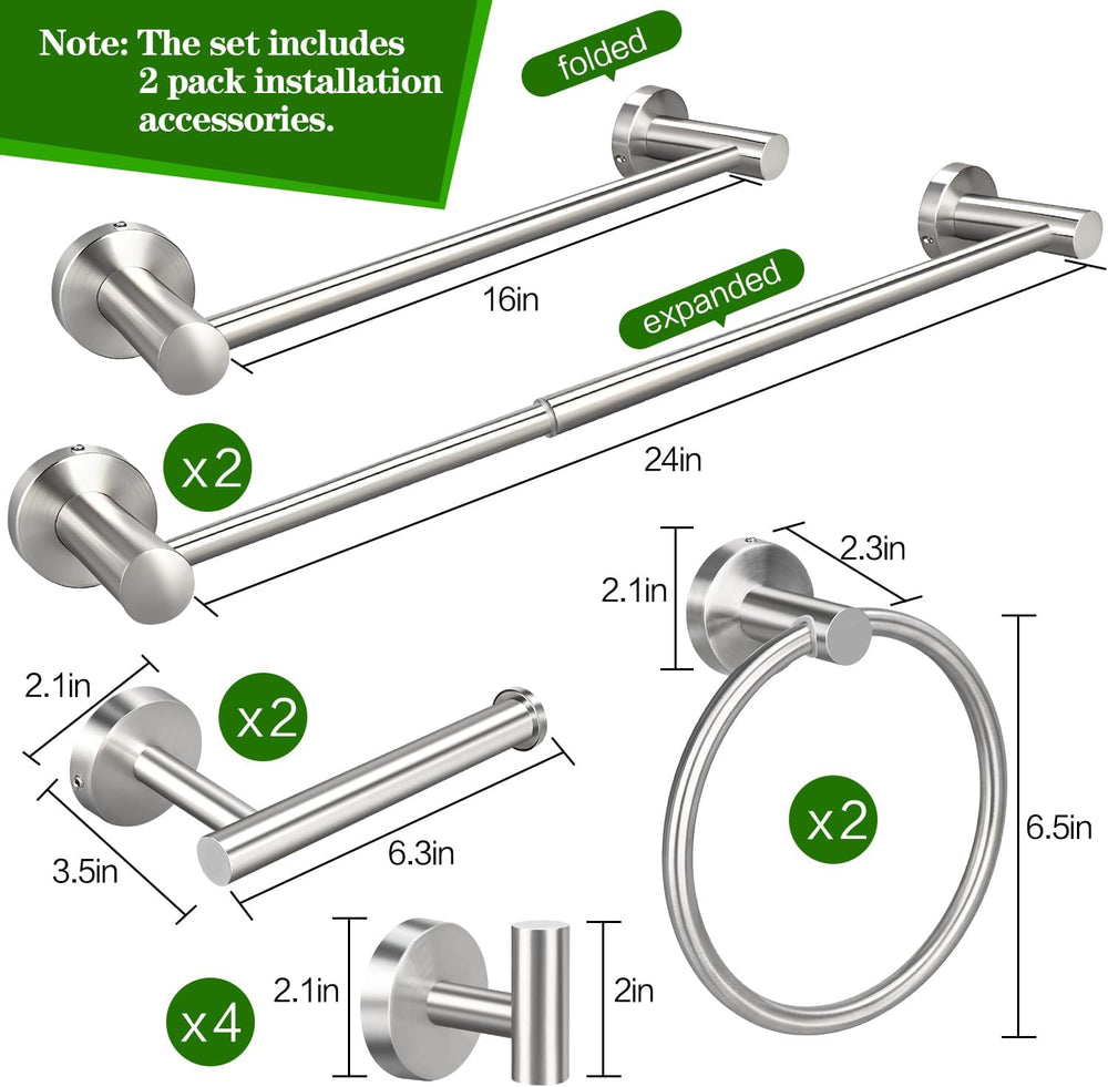 10pcs Brushed Nickel Retractable Bathroom Hardware Set