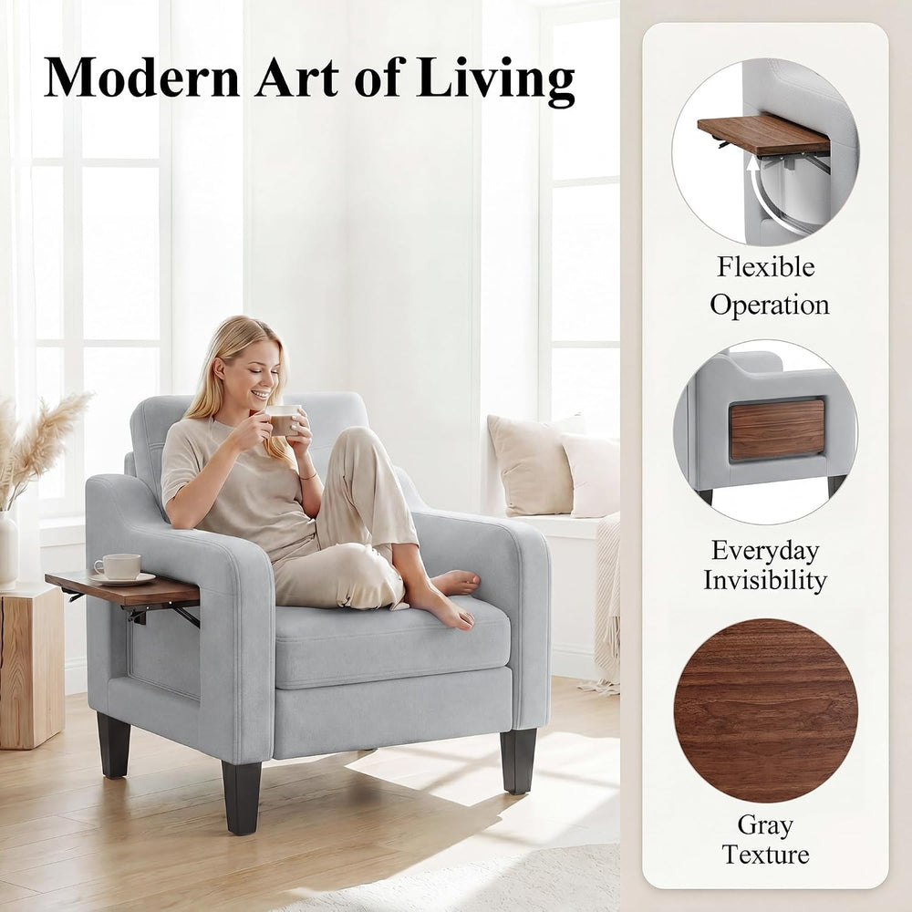 Accent Chair for Living Room, Mid-Century Upholstered Armchair with Foldable ...