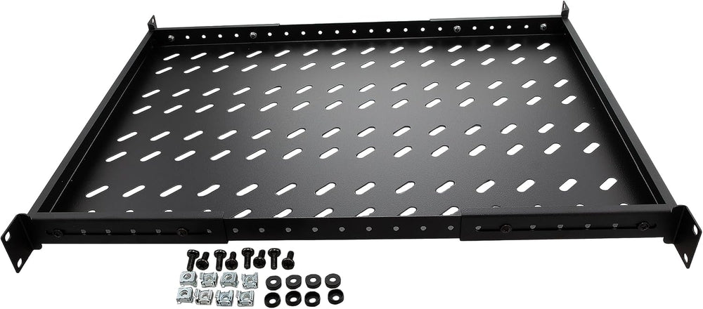 Navepoint 1U 19-Inch Fixed 4-Post Rack Mount Server Shelf with Adjustable Dep...