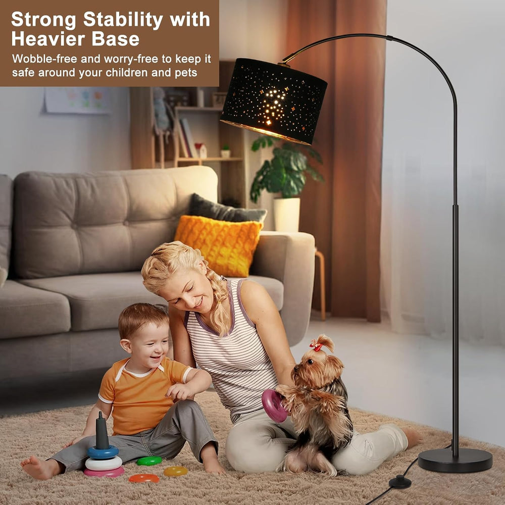 Modern Arc Floor Lamp, Tall Pole Lamp with Black Stars Lampshade