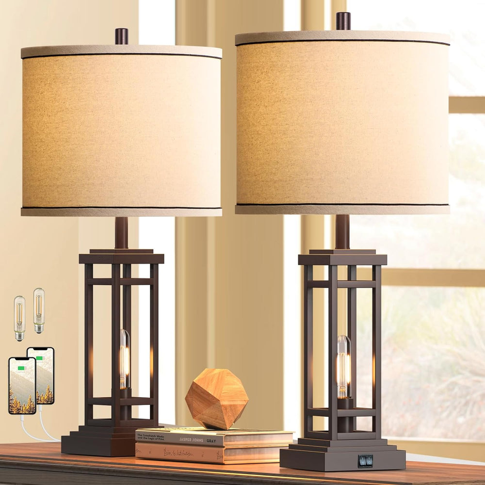 ROTTOGOON 27.5 Tall Farmhouse Table Lamps with USB C + USB A Charge Ports, Ru...