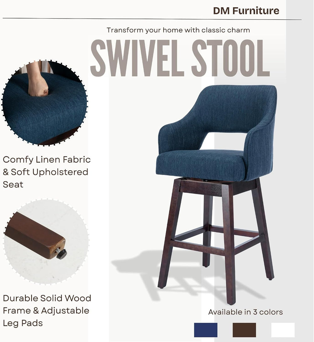 Farmhouse Bar Stools Set of 4, 27" Counter Height Barstools 360°Swivel B...