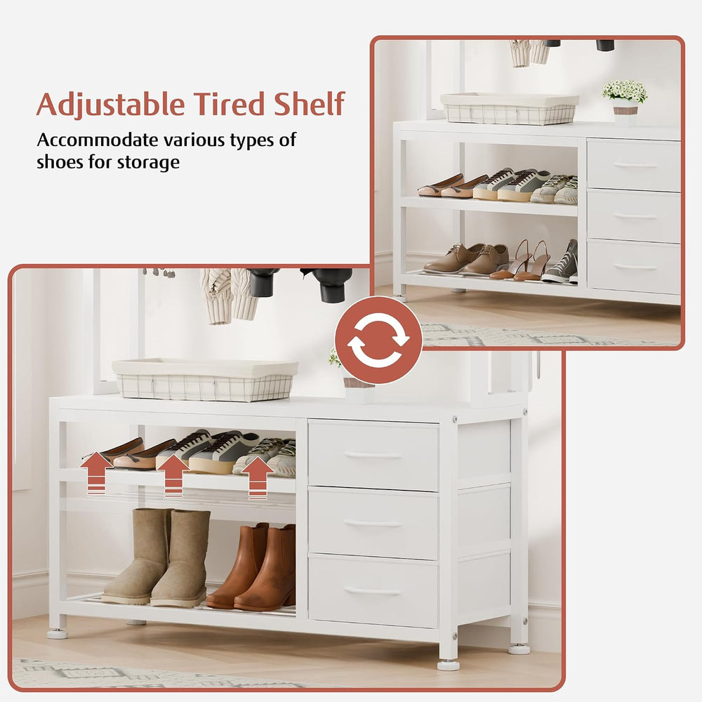 Hall Tree with Bench & 3 Drawers Storage 31.5" Coat Rack Entryway Or...