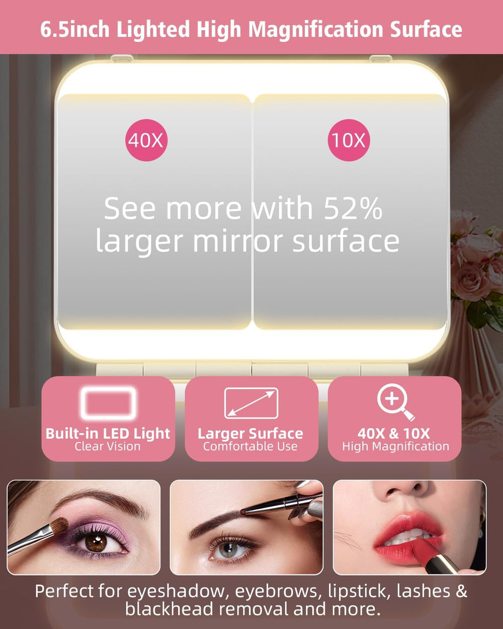 Vanity Makeup Mirror with Lights, Large Lighted 10X & 40X Magnifying Mirror