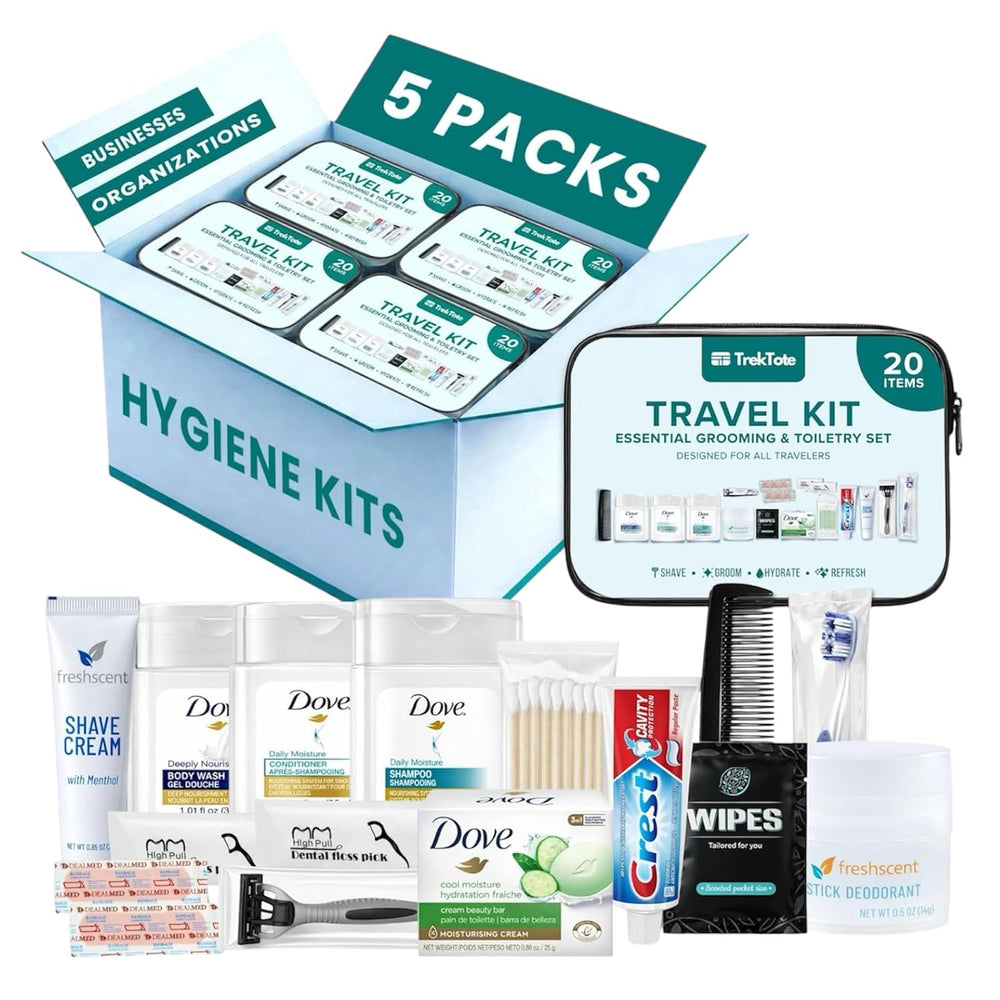 Hygiene Kits Bulk 5 Pack Unisex Travel Size Toiletries for Care Packages