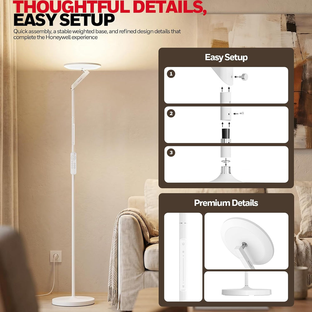 Honeywell LED Floor Lamp 3000LM Full-Spectrum Torchiere Reading RGB Remote