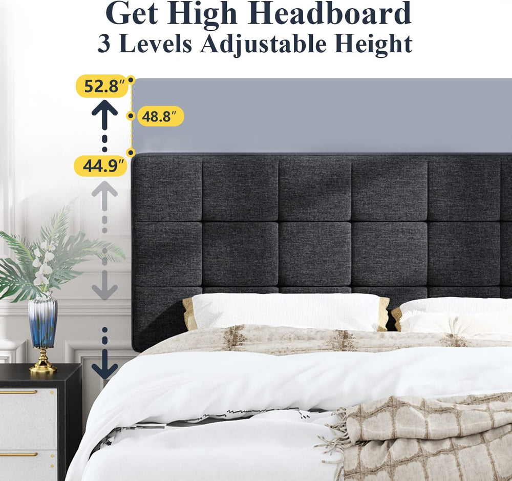 Allewie Queen Size Panel Bed Frame Box Spring Needed Dark Grey