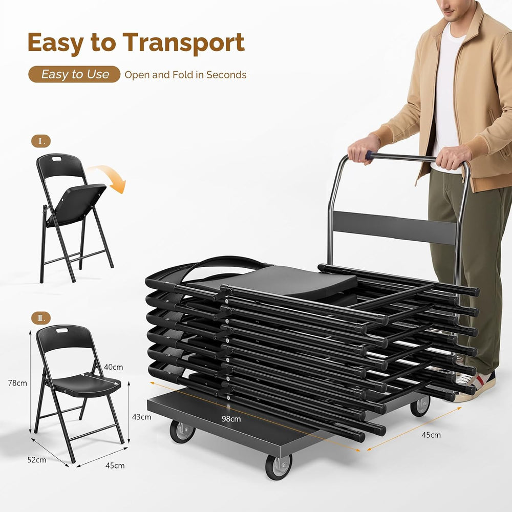 Bonnlo 10-Pack Black Plastic Folding Chairs, Portable Seat with Sturdy Steel ...