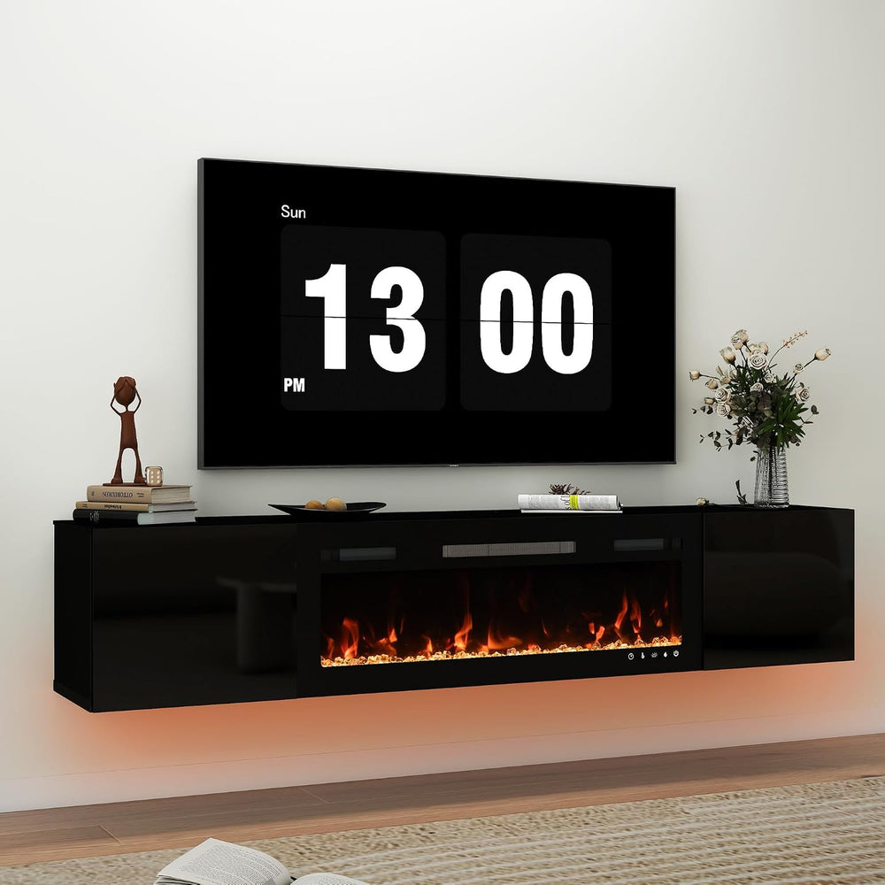 Real Relax 80" Floating TV Stand with 40" Electric Fireplace, All B...